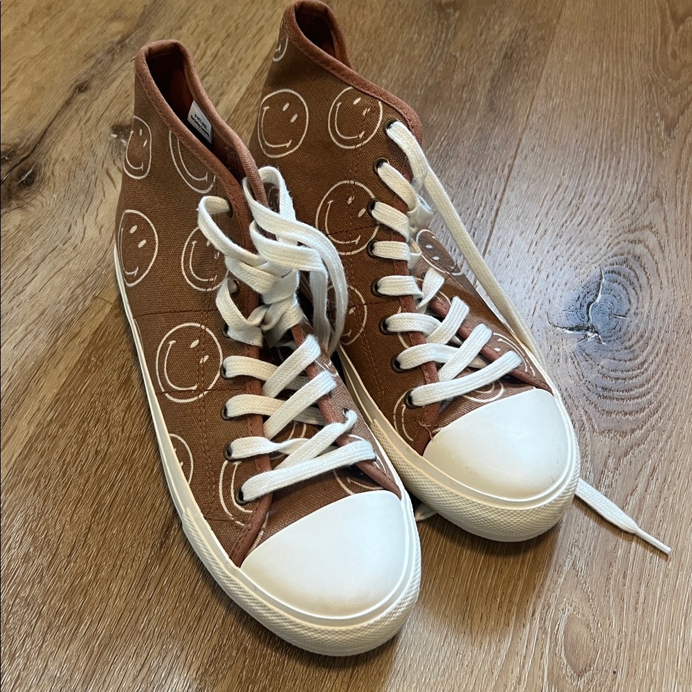 AMERICAN EAGLE Men's Hi Top Brown White Happy Face Sneakers Shoes Size 8